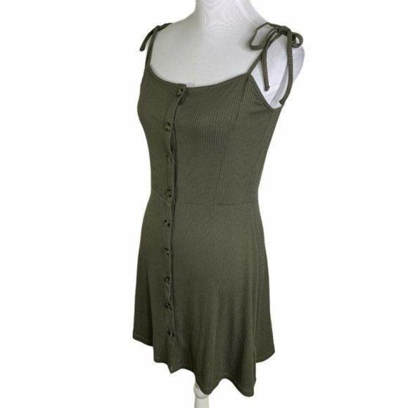 Topshop  Ribbed Button Up Tie Shoulders Mini Dress - Picture 7 of 10